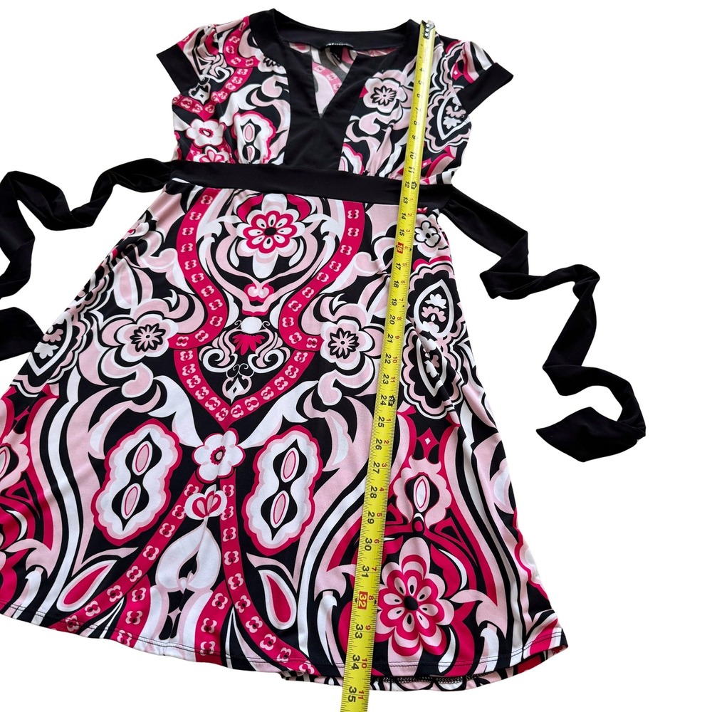 AB studio Women's Size S Black Pink White Floral Y2K Tie Back Babydoll dress - Picture 3 of 13